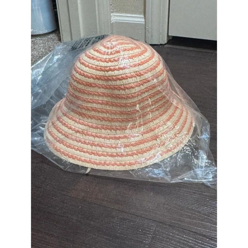 Nordstrom Rack Women’s Striped Paper Straw Bucket Sun Hat Orange Cream One Size